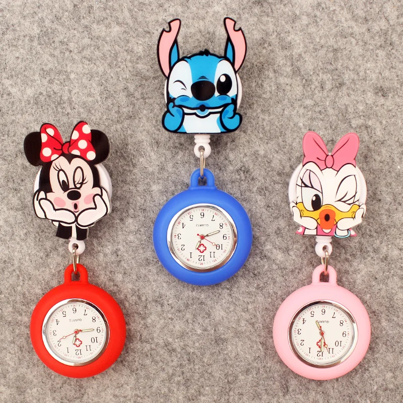 Cartoon Cute Clown Friends Style Stretchable Pocket Watch Retractable And With Clip For Men And Women