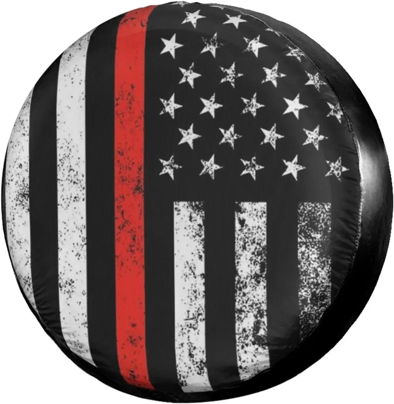 

Patriotic Firefighter Thin Red Line Flag Spare Tire Cover Dust-Proof Wheel Tire Cover Fit Trailer, RV, SUV and Many Vehicle