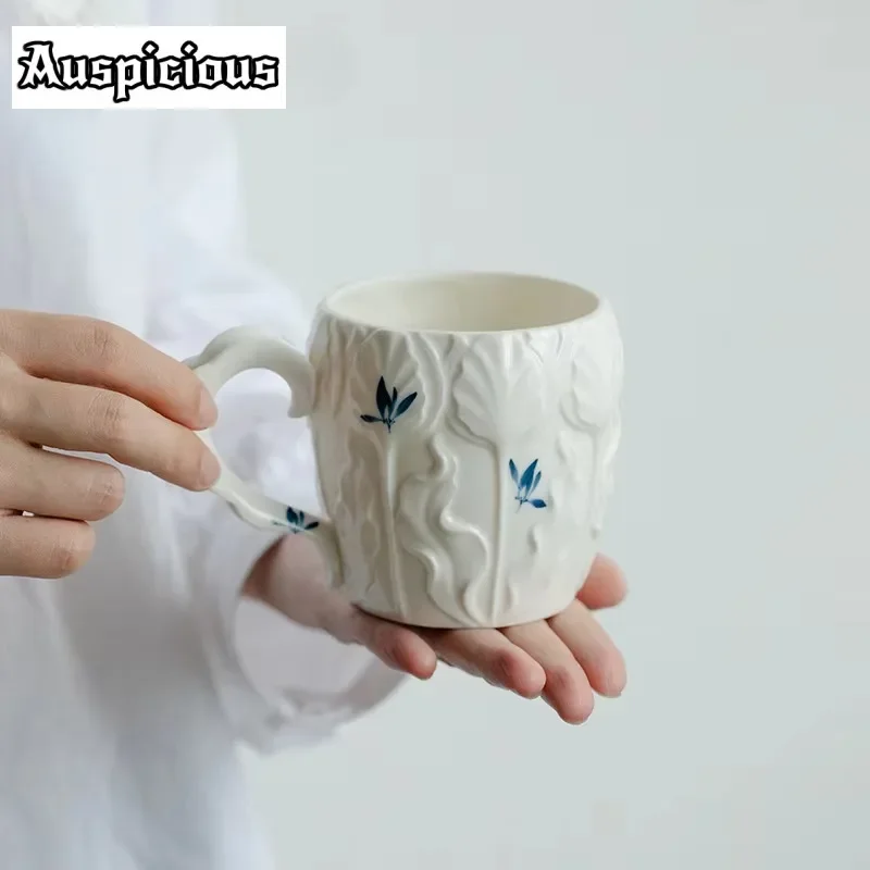 

Pure Hand-painted Butterfly Orchid Ceramic Mugs Coffee Cups White Porcelain Milk Tea Cup Oatmeal Breakfast Mug Drinkware Kitchen