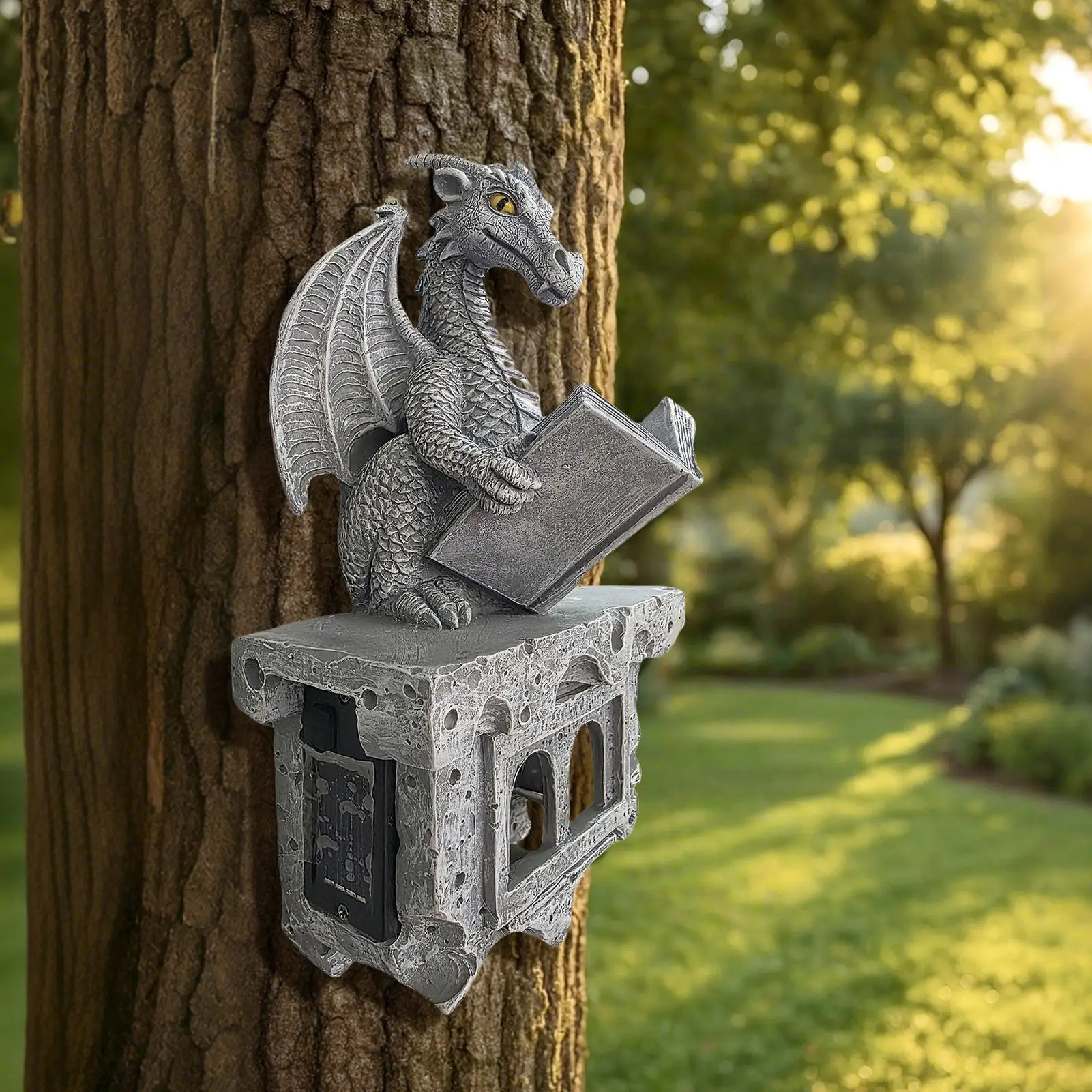 

Dragon Lamp Solar Powered Wall Mount Resin Reading Book Dragon Decor Solar Lights for Porch Patio Yard Garden Lawn Pathway