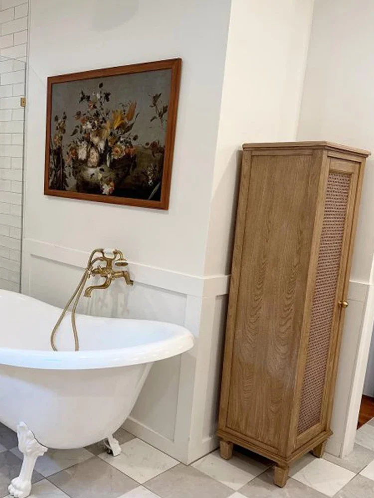 Retro Rattan Cabinet Single-Door Storage Cabinet