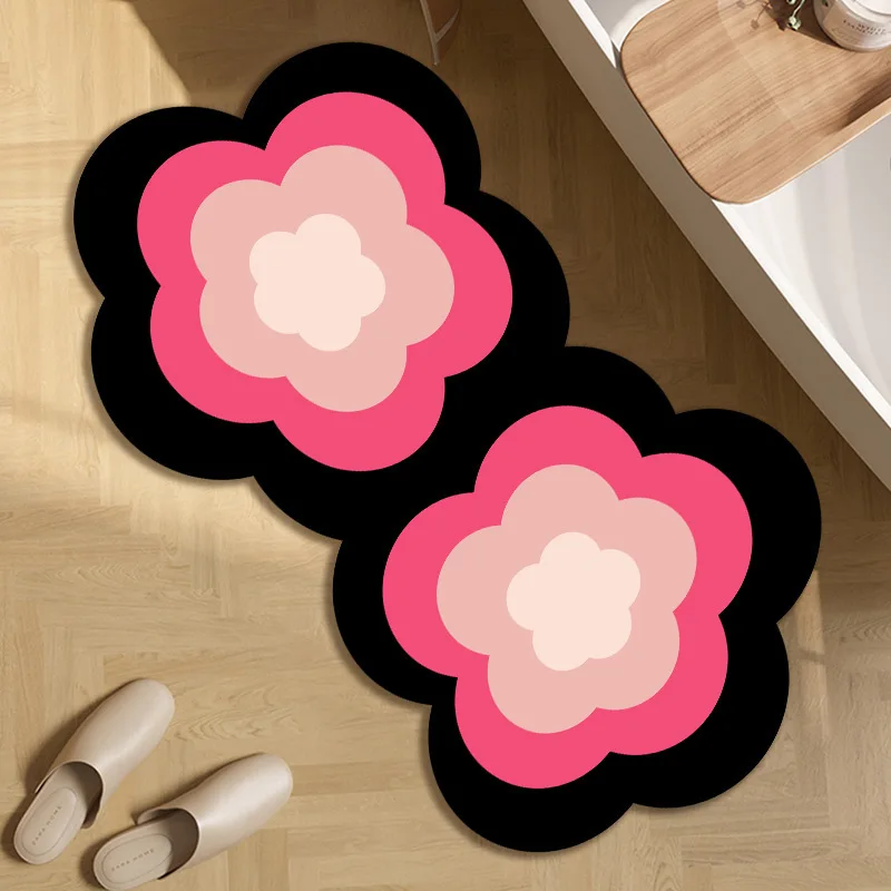 

Pink And Black Diatom Mud Bathroom Floor Mat Toilet Carpet Entry Door Mat Toilet Toilet Door Absorbent Non-Slip Foot Mat