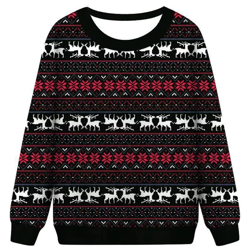

Christmas Element Print Round Neck Sweatshirt Pixel Style Snoflake Reindeer Pattern Hoodie Autumn Winter Casual Hoody Party Tops