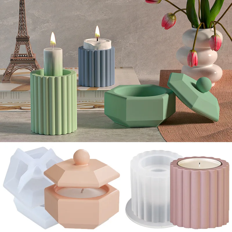 Cylindrical Candle Holder Silicone Mold for Candle Holder Tea Light Cement Candlestick Jar Gypsym Concrete Planter Mould