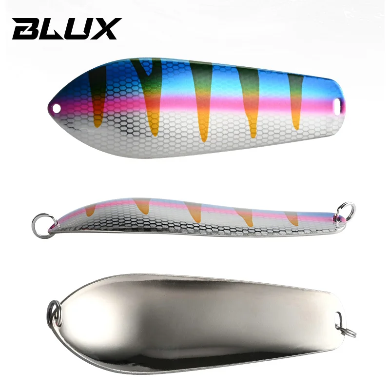 BLUX LUCIUS Legend Spoon Fsihing señuelo 34G 100MM fundición de latón puro curricán lento Metal Wobbler Pike Bass cebo aparejos de agua dulce