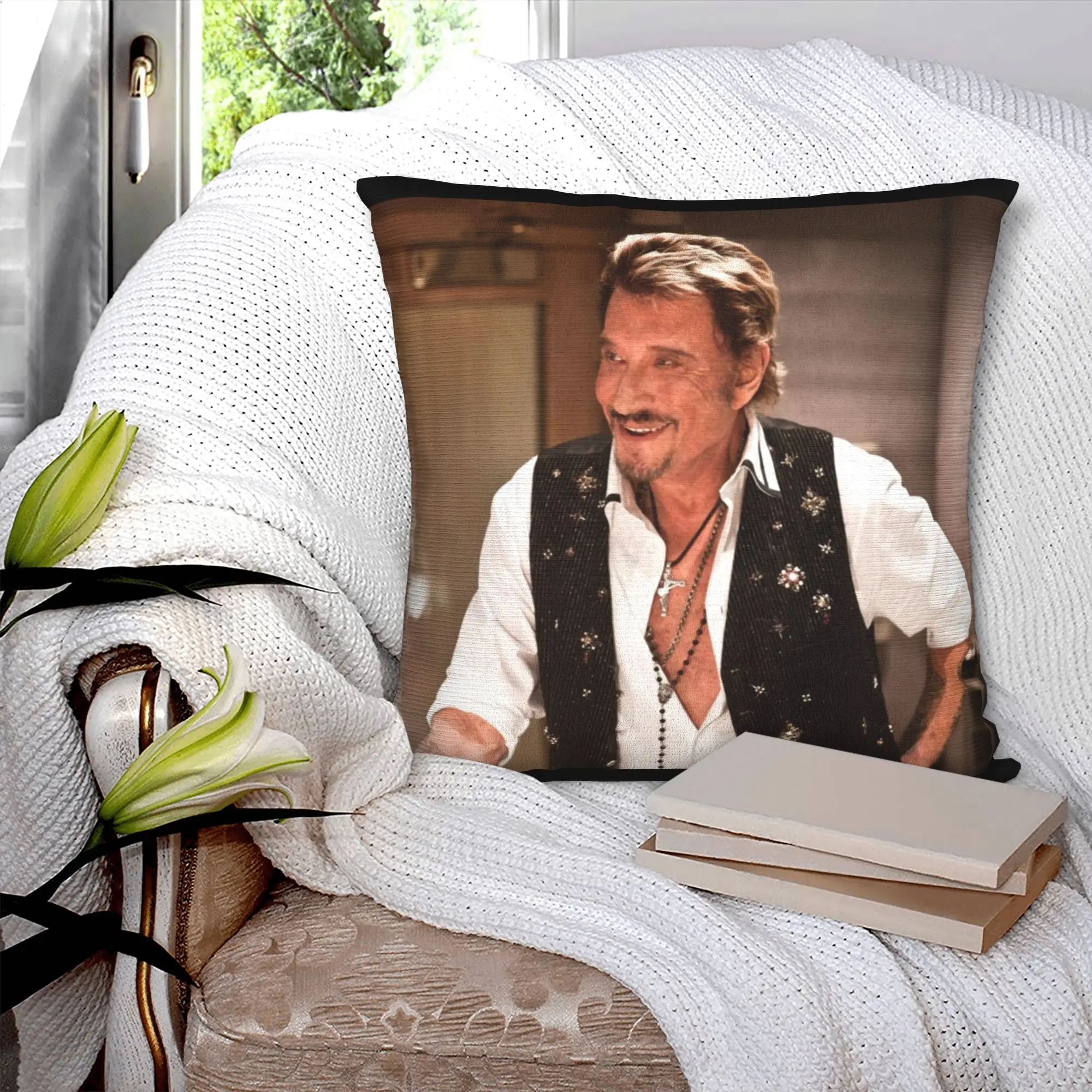 Johnny Hallyday Singer Cushion Covers French Rock Music Velvet Luxury Pillow Cases Decor Home