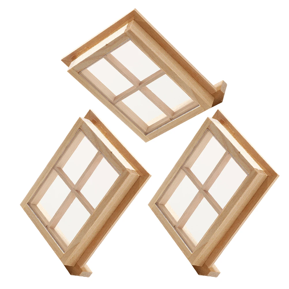 

3 шт. миниатюрные деревянные оконные рамки для кукольного домика в масштабе 1:12, незавершенный деревянный комплект для рукоделия «сделай сам», бежевый крошечный дом, аксессуары для декора