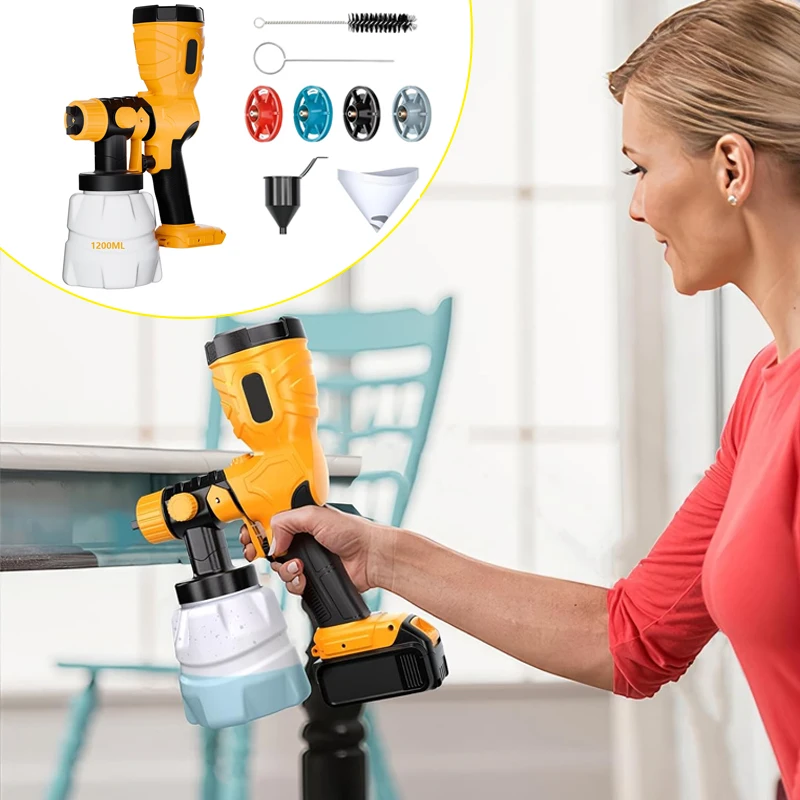 

Cordless paint Spray Gun for Dewalt 20V Battery 1200ML 42000rpm High-Quality Motor Auto Airbrush Kit home Furniture Cabinet