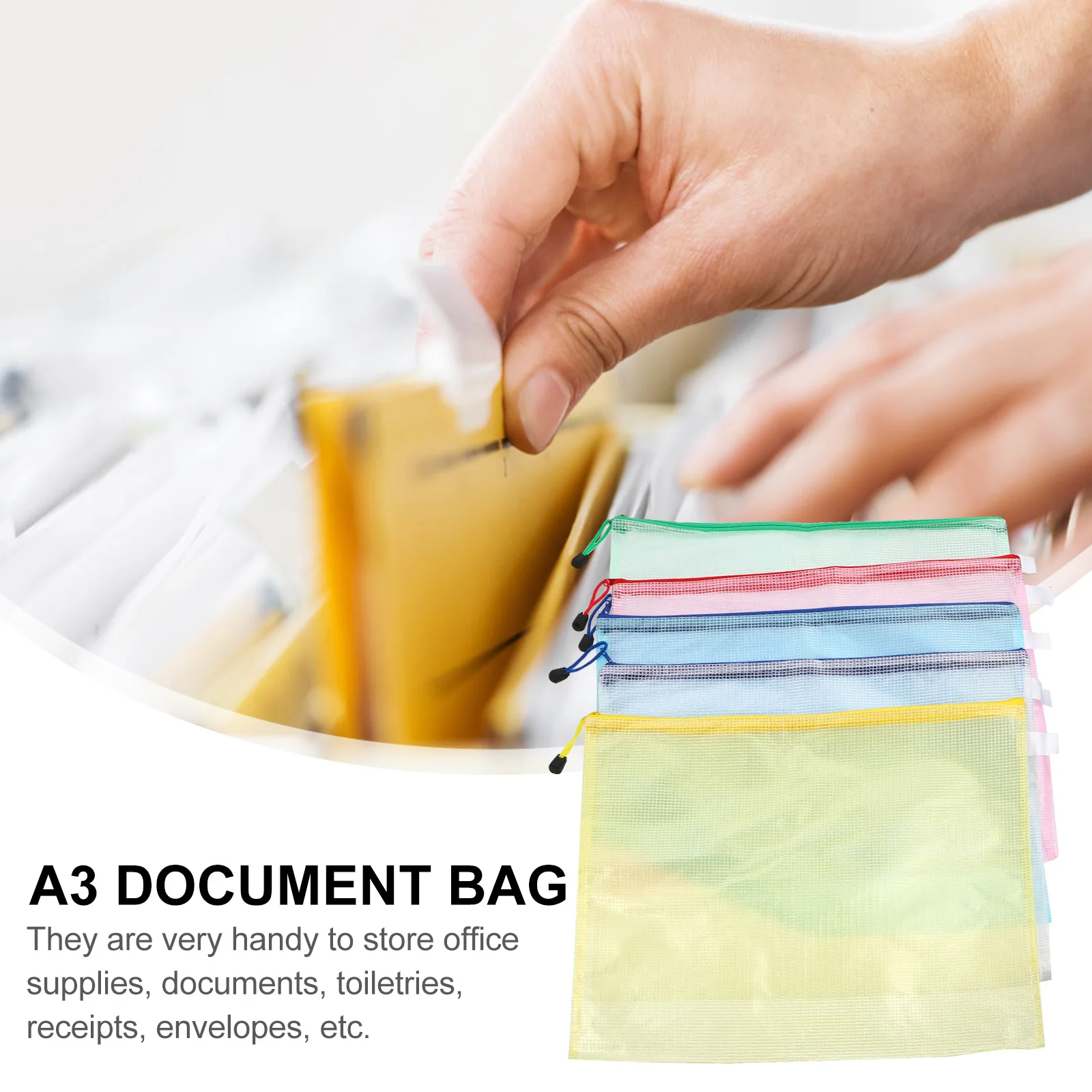 

10 Pcs File Bag Stationery Documents A3 Mesh Zipper Water Proof Organizer Pvc Pouch Filing Folder Travel Storage School Office