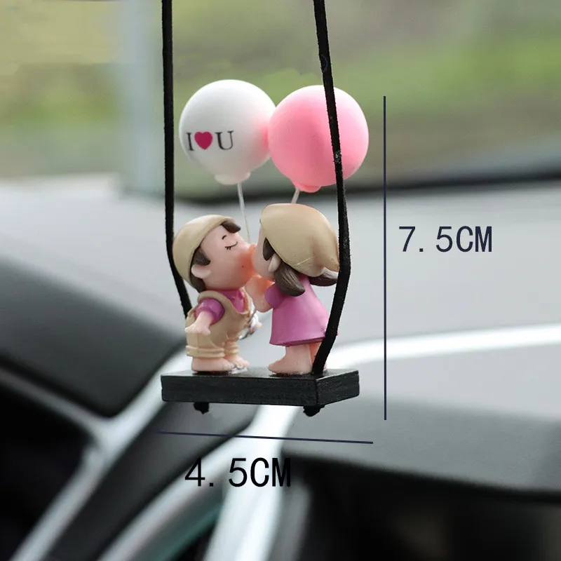 Cartoon Figure Swing Couples Car Accessories Cute Kiss Doll Ornament Auto Rearview Mirror Hanging Pendant Interior Decor Gifts