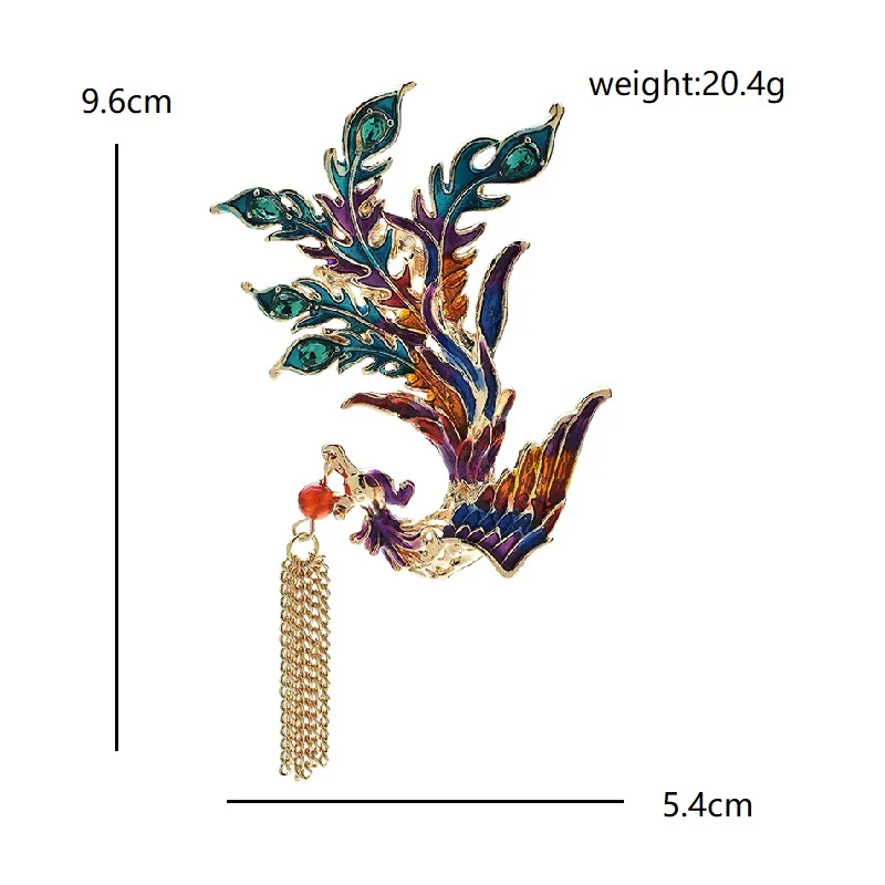 Wuli&baby Tassel Phoenix Brooches For Women Lady Enamel Flying Lucky Legend Bird Animal Party Casual Brooch Pins Gifts