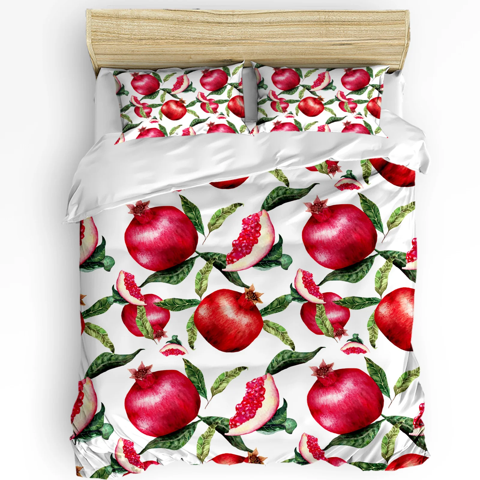 Summer Fruit Red Pomegranate Green Leaf Duvet Cover with Pillow Case Custom 3pcs Bedding Set Quilt Cover Double Bed Home Textile