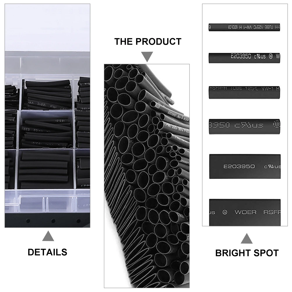 

650 Pcs Heat Shrink Tubing Black Auto Repair Accessories Simple Tubes Shrinkable Protection XLPE Waterproof Tubings