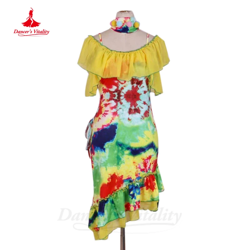 Belly Dance Suit V-neck Top Half Sleeve Short Skirt Set Profession Custom Female Child Adult Sequins Performance Clothing