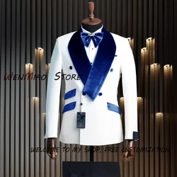 Traje de doble botonadura hecho para hombre, traje de boda Jacquard blanco de 2 piezas, esmoquin ajustado para novio, traje elegante 2023