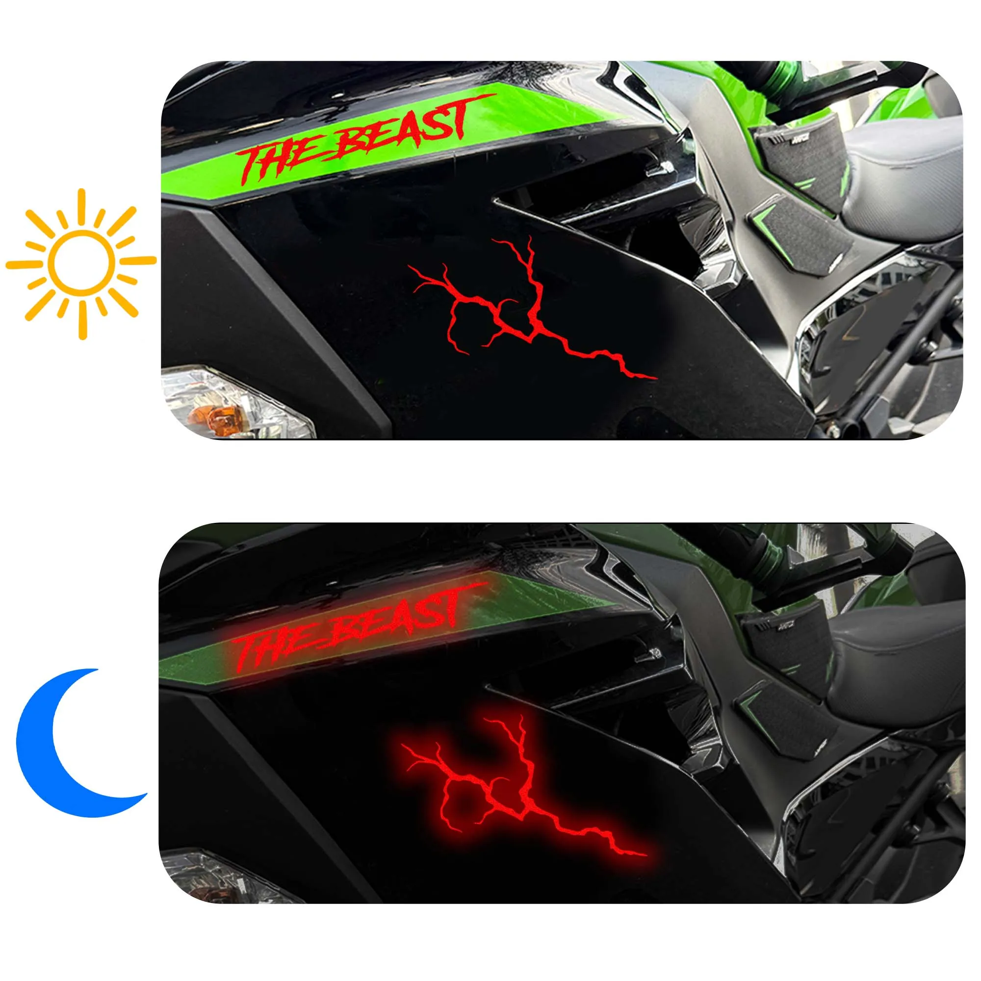 THE BEAST and Lightning Reflective Motorcycle Stickers Waterproof Self-Adhesive for Helmet Moto Fuel Tank Fairing Vinyl Decals
