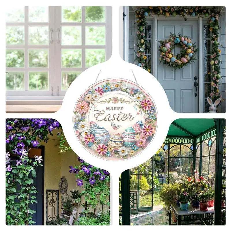Easter Egg Crystal Art Kit Crystal Pendants Rhinestones Ornament Happy Easter Egg Flower Ornament Sign For Spring Easter Wall