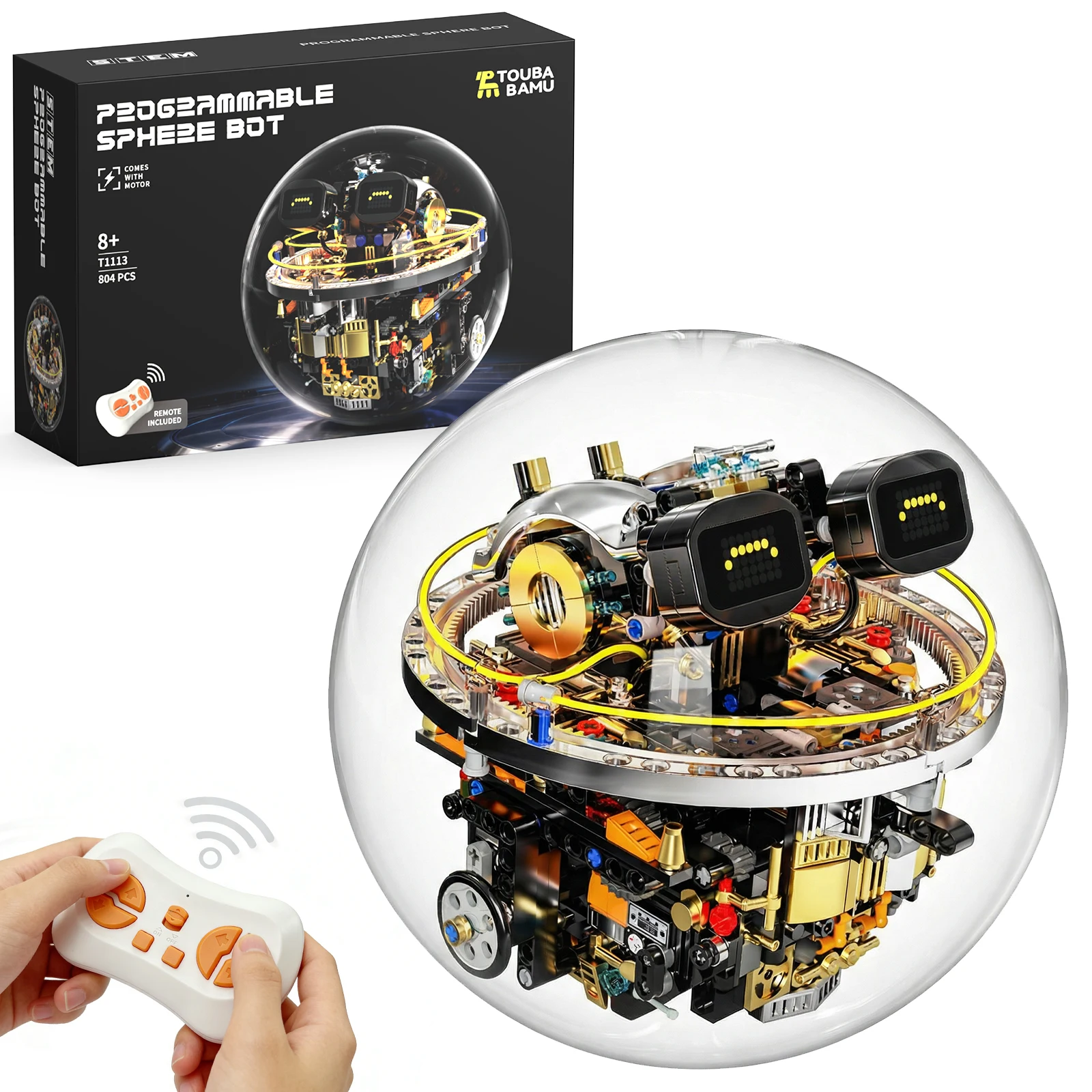 DIY Building Blocks Spherical Robot Kit Dual Modes Remote Control & Programmable Coding Robot Ball STEM Educational Assembly Bricks Toy Kids Gift