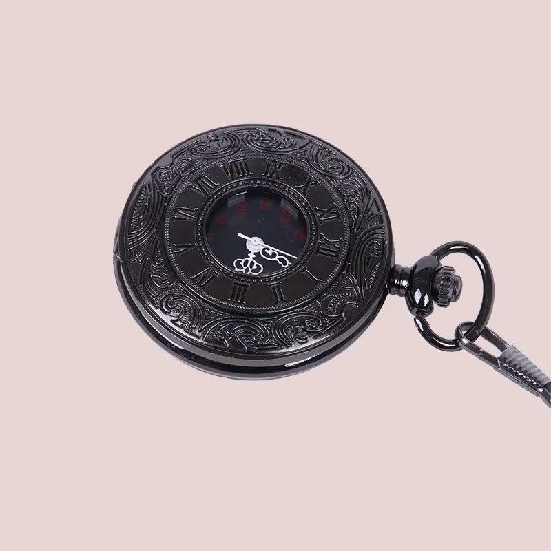 1067Nostalgic Pocket Watch With Necklace Stylish Black Double Display Roman Scale Retro Black Face White Needle Four colors