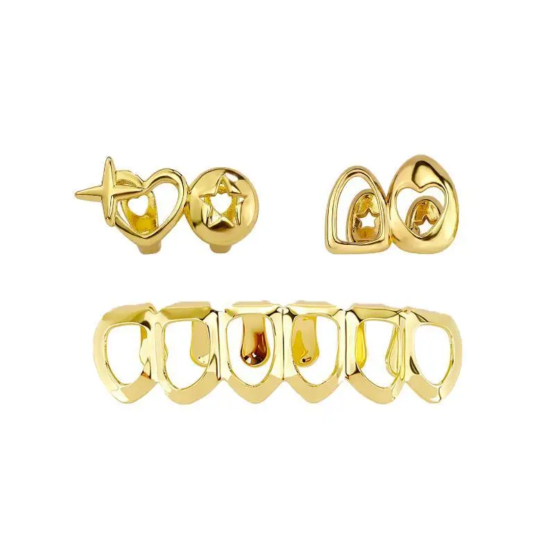 A Set Of Fashionable Six-Tooth Hollowed-Out/Smooth Lower Teeth Hip-Hop Tooth Ornaments, Stage Props, And Festival Gifts