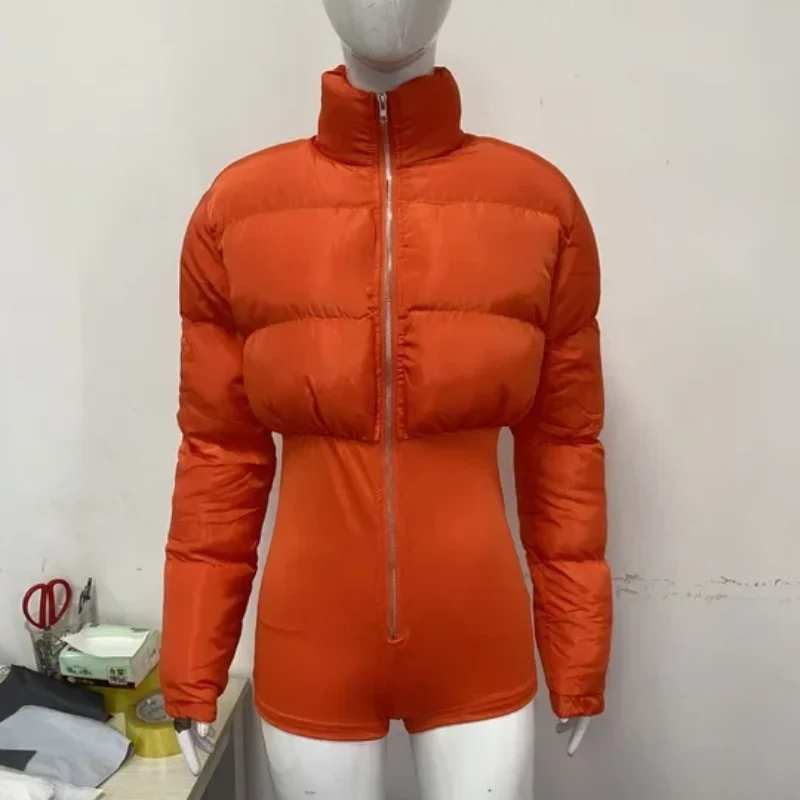 

Осень-зима уличная модная теплая хлопковая одежда, сиамские эластичные плотные шорты на молнии, европейско-американское женское пальто