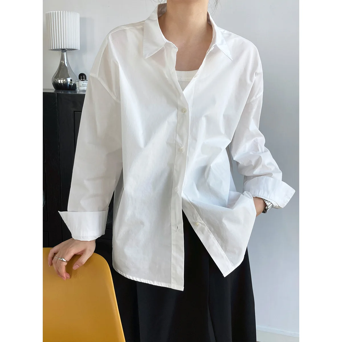 Nuova Camicia Casual Autunnale in Cotone Tinta Unita a Maniche Lunghe per Donna, Semplice e Comoda