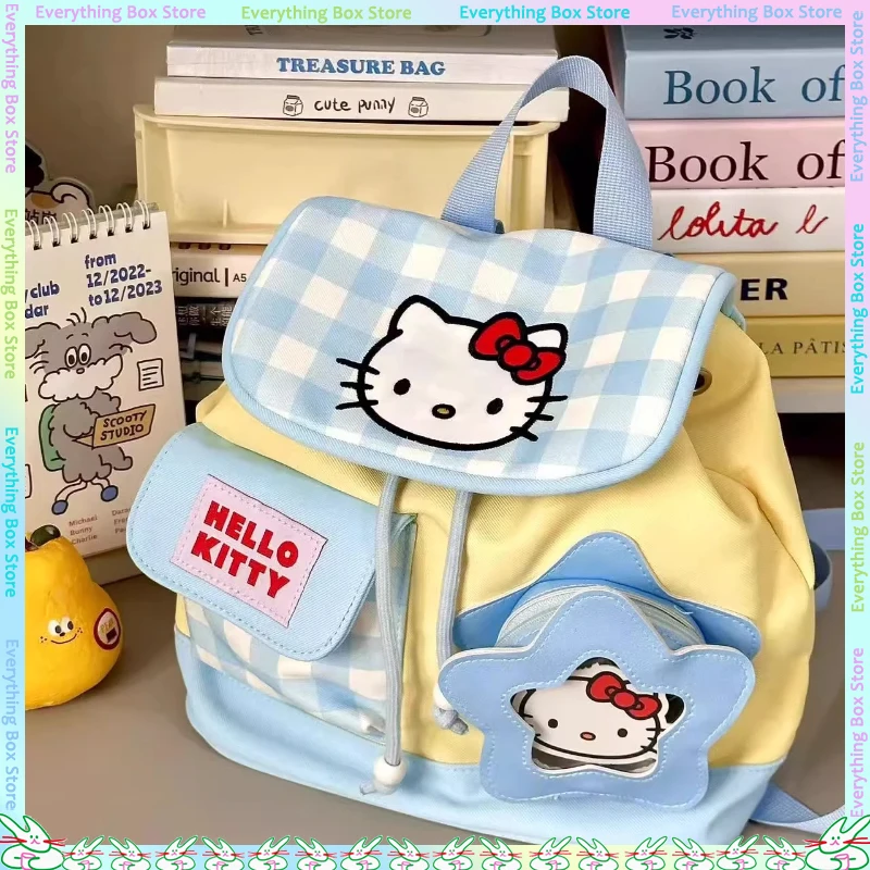 Dopamine Cat Plaid Drawstring Backpack Cute Cartoon Girl College Style Commuting Small Capacity Versatile Bag Gift For Friends
