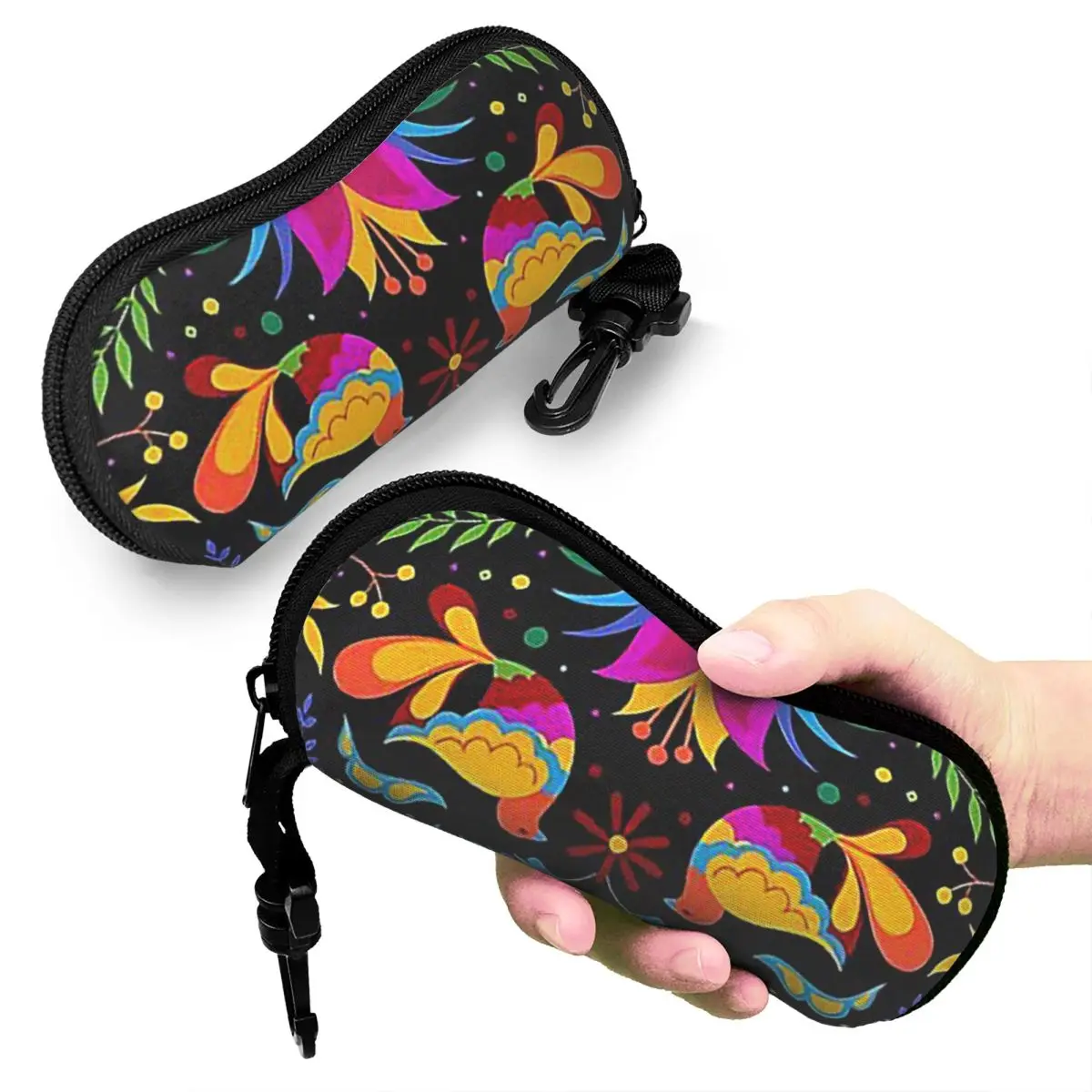 

Mexican Flowers And Birds Shell Glasses Case Portable Sunglasses Box Women Men Soft Eyeglass Bag Pouch