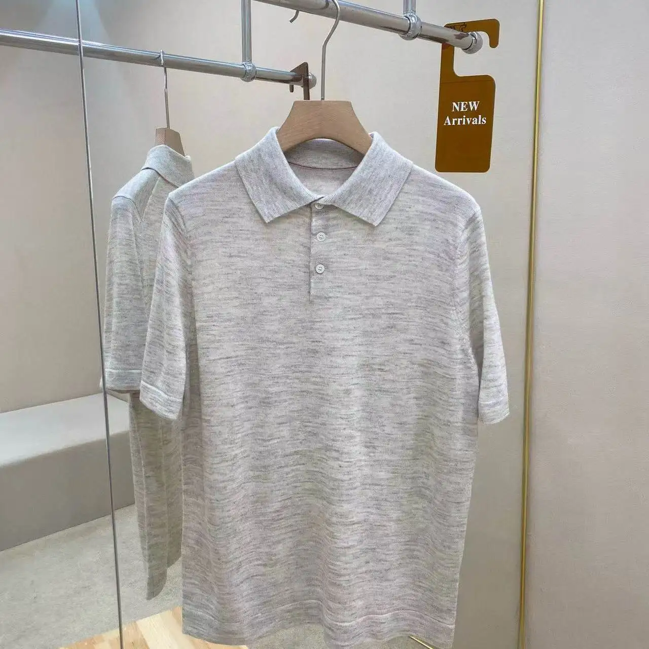 Italian summer gentleman linen cotton knitted polo shirt men's business breathable knitted polo shirt