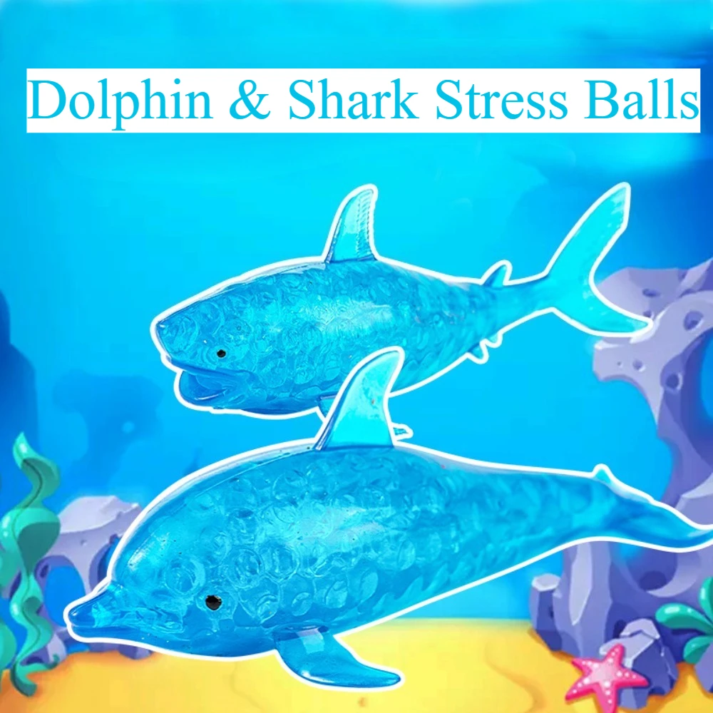 

Squishy Shark Dolphin Stress Ball Fidget Toy Stretchy TPR Anxiety Relief Hand Therapy Sensory Gift for Adults Kids Party Favors