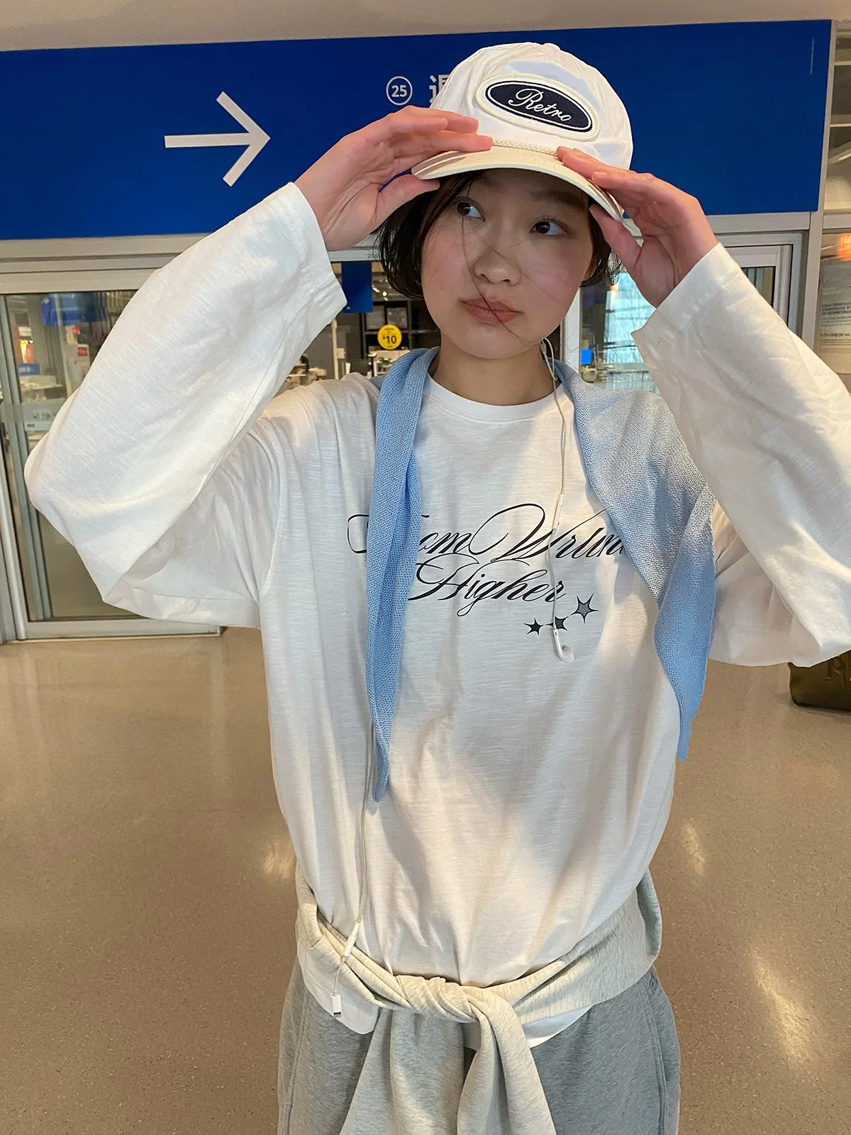 Sakura Lazy Style Long Sleeve T-Shirt Women's Thin Bamboo Cotton Casual Top Basic Versatile White Print Loose Fit round Neck