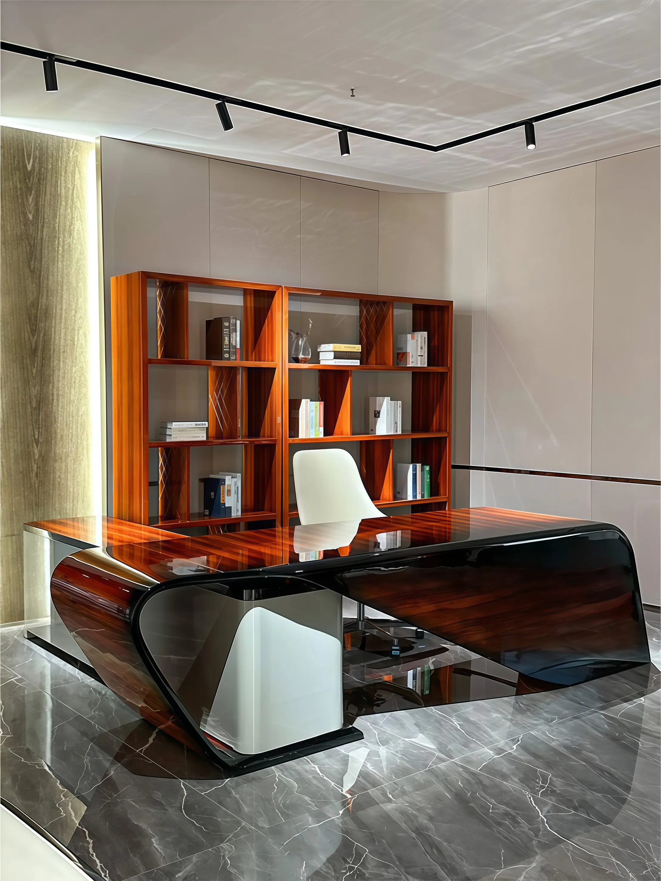 Italian Luxury Executive Desk, Solid Wood + Baked Enamel Finish, L-Shaped Corner Office Desk, High-End Manager Desk