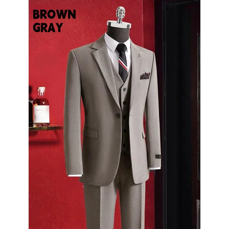 

Brown Gray Men's 2-Piece Suit Set Herringbone Stretch Fabric Single Breasted Slim Fit Jacket Pants Man High-End Blazer Wedding