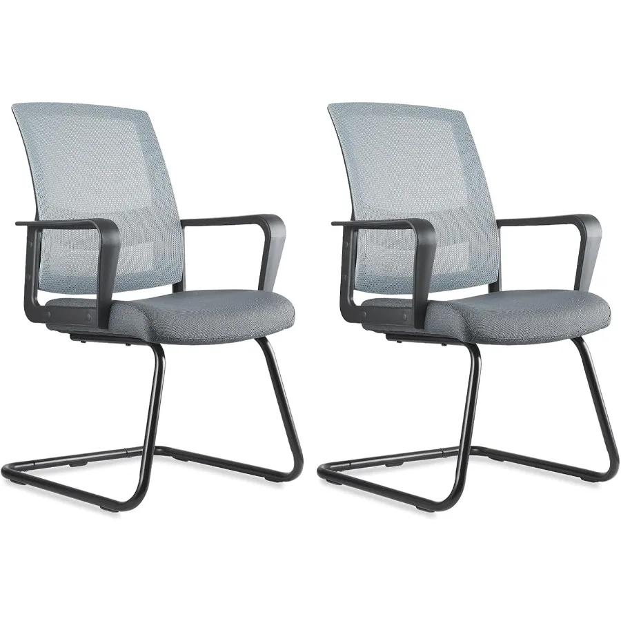 Kursi Kantor Rumah Tanpa Roda Set 2 Kursi Komputer Ergonomis Eksekutif Sandaran Sedang Berbahan Jaring Udara dengan Sandaran Tangan yang Nyaman dan