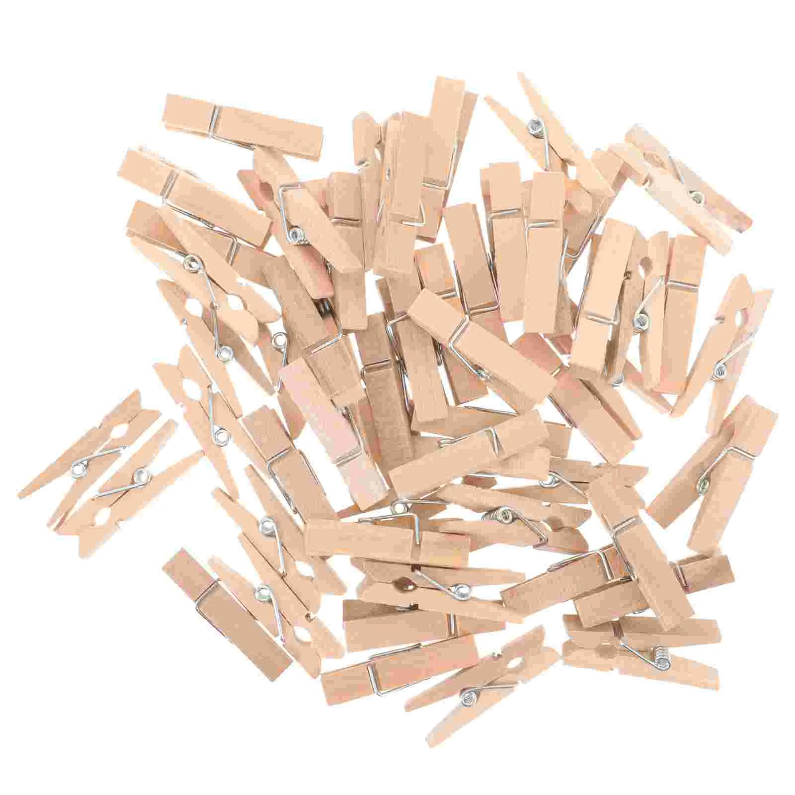 100 Pcs Steel Plate Palette Wooden Clothespin Craft Clip Pins Plant Spring Loaded Photo Paper Peg Bamboo Baby