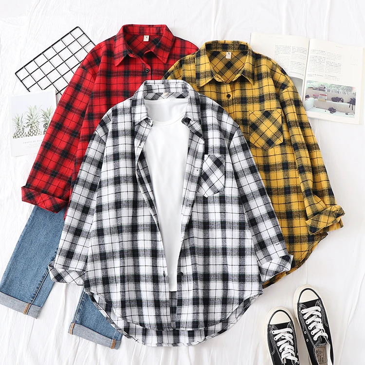 2024 New Loose Casual Women\'s Plaid Shirt Fine Fresh Comfortable Long Sleeve Women Blouses And Tops Female Checked Clothes