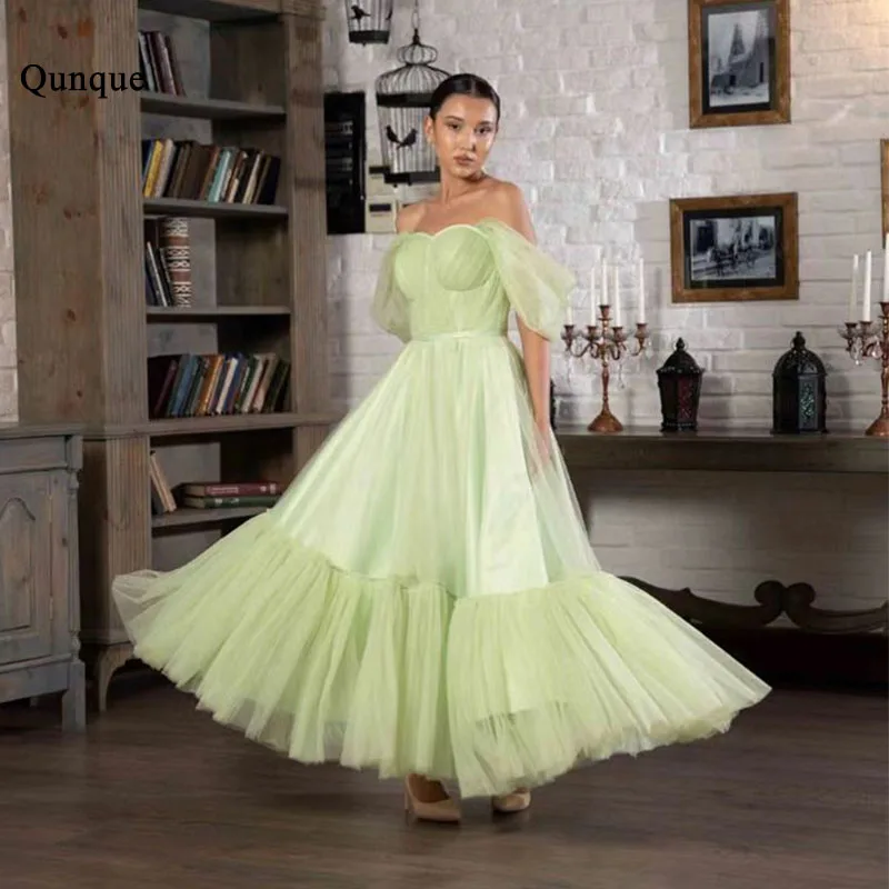 

Qunque Customized Fairy Tulle Prom Dresses Garden Party Gowns Sweetheart Pleat Formal Occasion Abiti Eleganti Donna Da Cerimonia