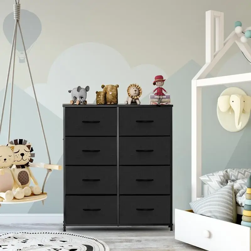 

Dresser - Fabric Storage Tower with 8 Drawers, Bedroom Drawer Dresser Organizer, Steel Frame and Wood Top