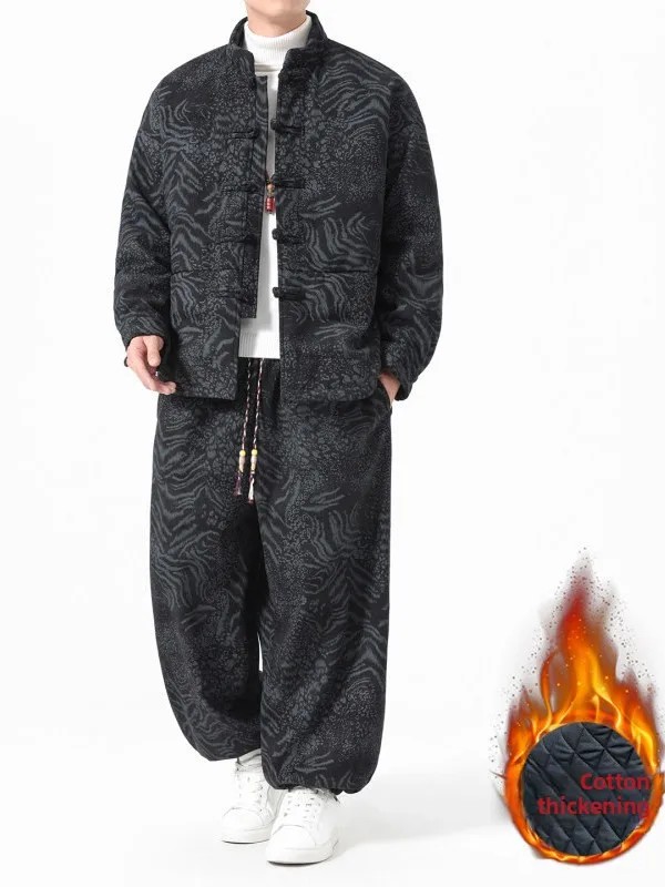 

Winter New Thick Corduroy Men's Two-Piece Set Loose Fit Elderly Cotton Clothes Dad Style Long Sleeve Long Pants Polyester Fiber