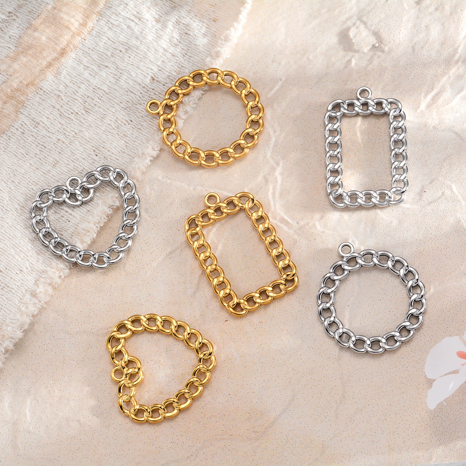 

10Pcs Heart Square Round Stainless Steel Pendant Charms Making DIY Jewelry Necklace Supplies Wholesale