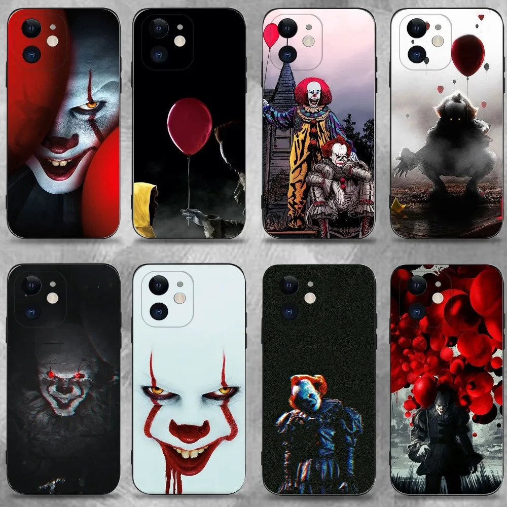 

P-Pennywise Clown Phone Case For iPhone 16,15,14,13,12,11 Plus,Pro Max,XS,X,XR,SE,Mini,8,7,Soft Silicone Black Cover