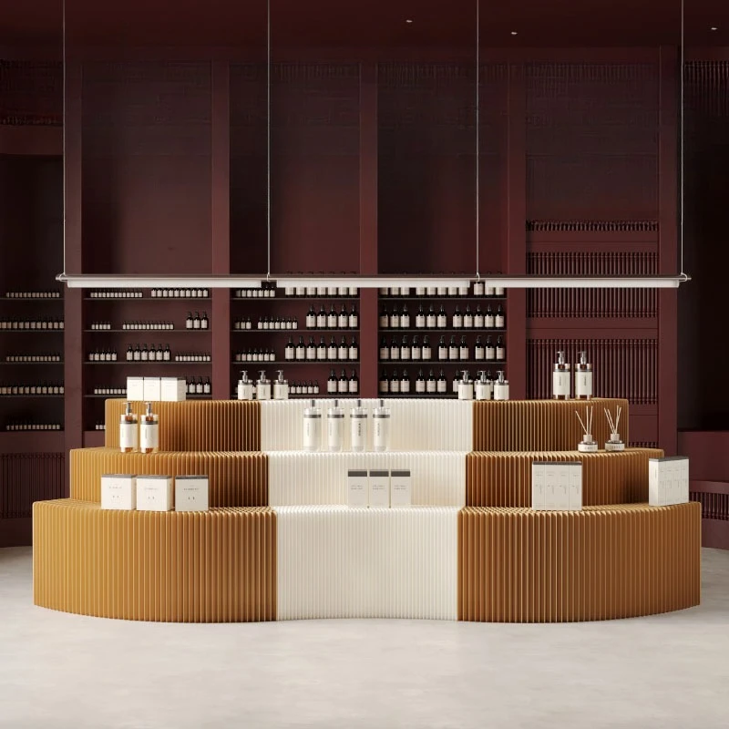 

Multi-layer strip mid-island platform, folding display cabinet