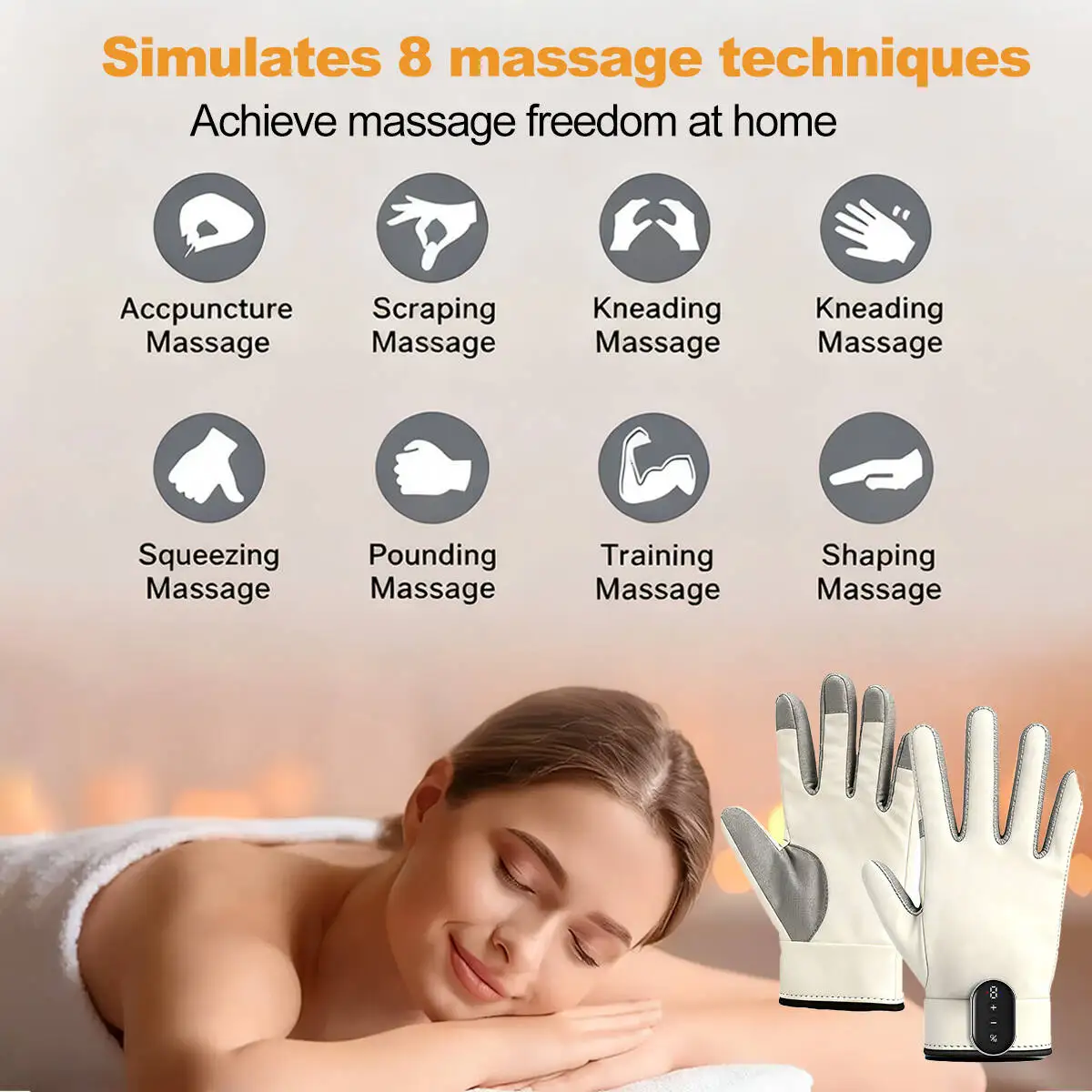 1 Pair EMS Microcurrent Massage Gloves with 9 Intensity Levels for Body Toning Facial Contouring Rechargeable TENS Therapy Glove