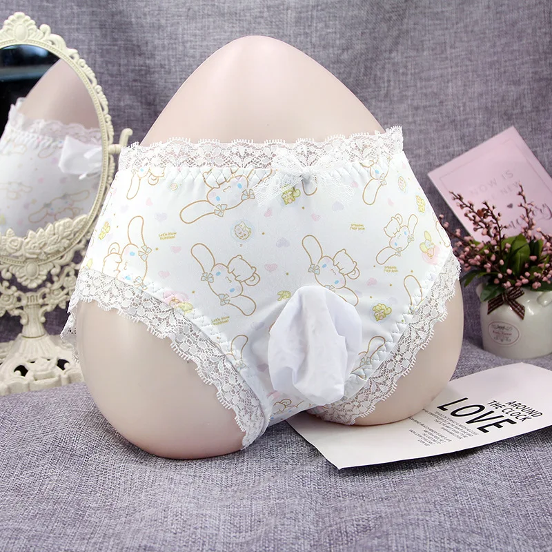 Japanese Cute Bow Men\'s JJ Set Underwear Lace Aircraft Socks Tight Underpant Cartoon Print Couple Underpant Sissy Pouch Panties