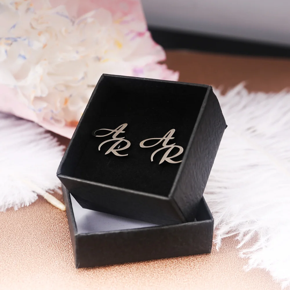 

Custom Name Initials Cufflinks Personalize Men's Stainless Steel Letter Shirt Suit Buttons Jewelry for Groom Wedding Gifts