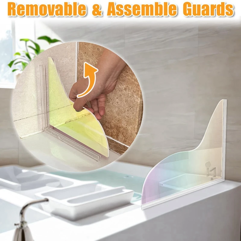 Chuveiro Água Splash Guard para Banheira, Splash Guard para Canto, brilho colorido, 2 PCs