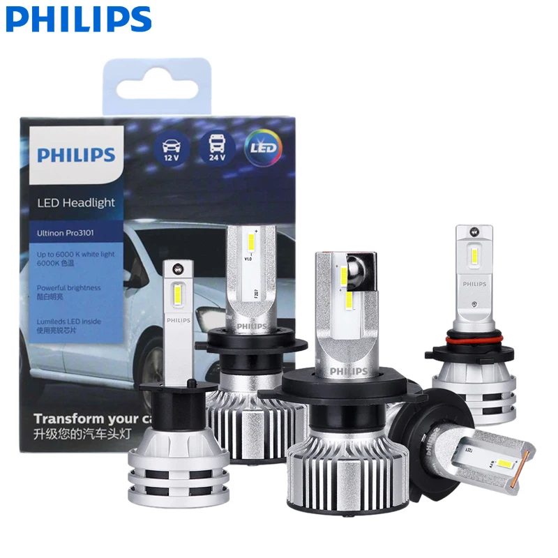 Philips LED H1 H3 H4 H7 H11 Ultinon Pro3101 12V/24V 6000K Jasna biel HB3 9005 HB4 9006 HIR2 9012 Automatyczne reflektory LED, 2x