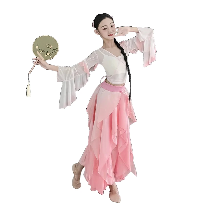 Recién llegado, traje de baile Yangko para niños puesta en escena, Ropa de baile folclórica china para niñas, vestido de baile de abanico nacional