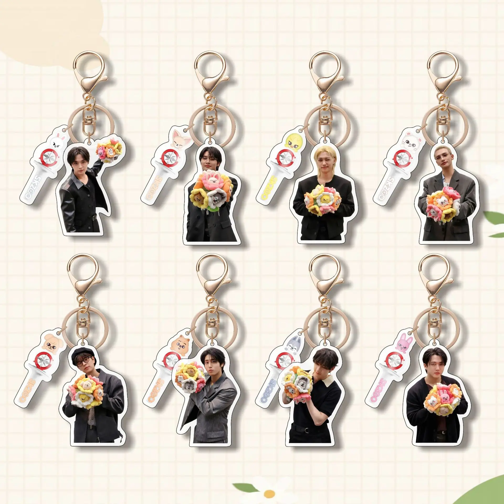

Stray Kids KPOP Cartoon Acrylic Card Frame Keychain SKZOO Human Shaped Pendant Keychain Bag Pendant Fan Accessories Gift