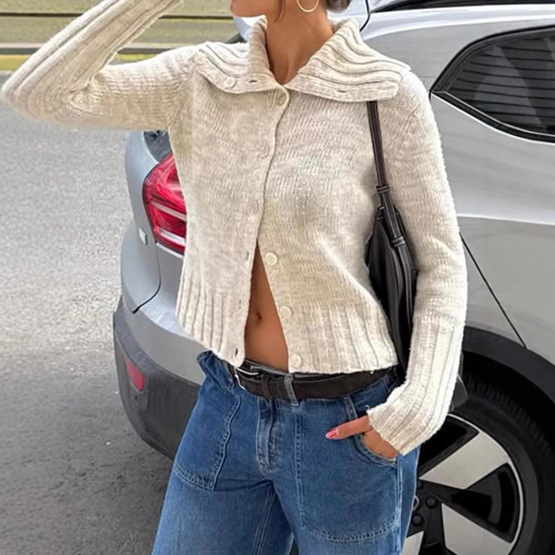 Colletto Old Money Jaet di lana Colletto ribaltabile lavorato a maglia misto lana Maglione da donna Faion autunnale sottile regolare